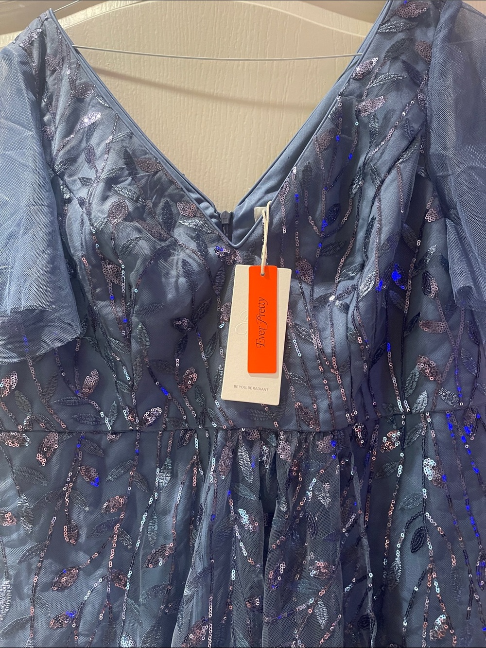 Ever Pretty Dusty Blue Embroidered Tulle Evening Dress - Picture 5 of 6